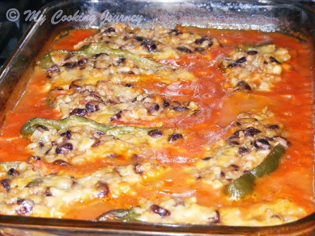 Stuffed Poblanos – Poblano peppers stuffed with beans and rice (BM # 30)