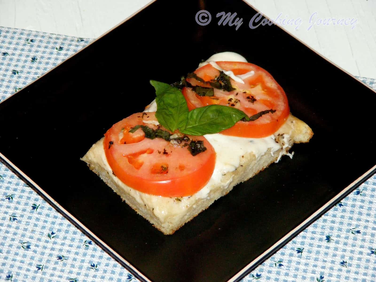 Foccacia Caprese (Focaccia Topped With Tomatoes, Mozzarella and Basil) – We Knead to Bake # 13