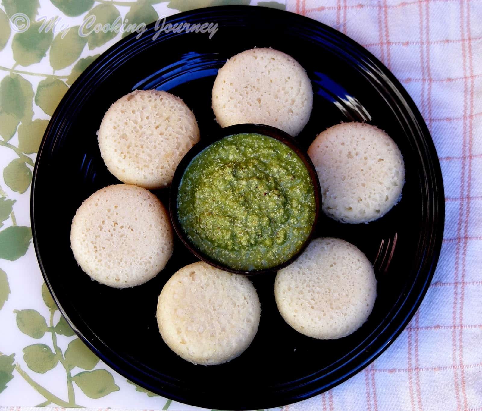 Sannas From Goa with Special Goan Coconut Chutney – Steamed Yeasted Rice cakes with Coconut Green Chutney