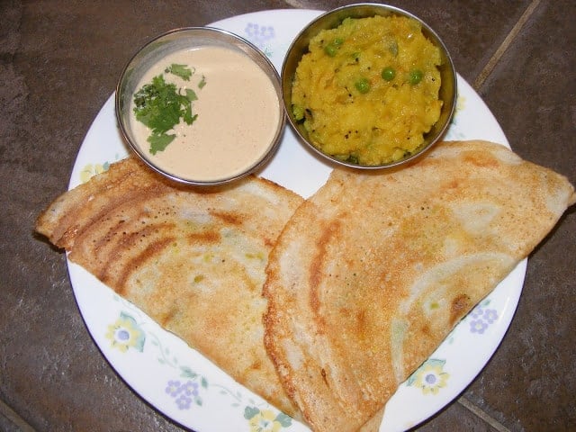 Masala dosai with peanut chutney and masala on the side - Final product