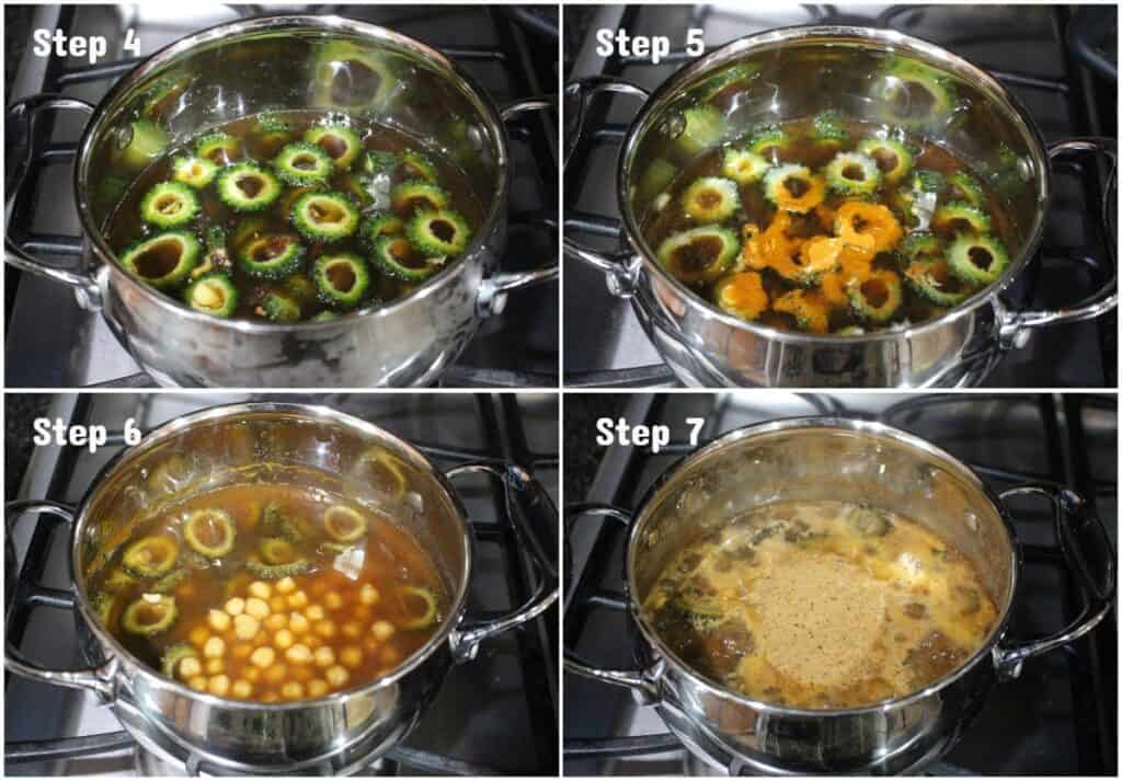 Step by step pictures to make bitter gourd pitlai