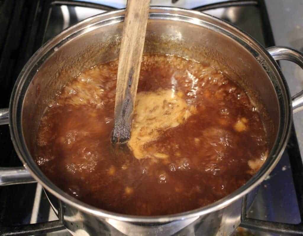 apple jam in a rolling boil
