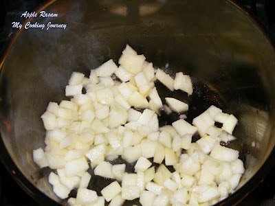Chopped apple in a pan