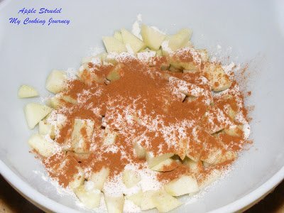 Chopped apples in a bowl.