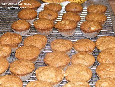 Apple chocolate chip muffin in a wire rack