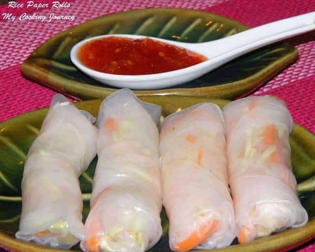 Rice paper rolls in a tray