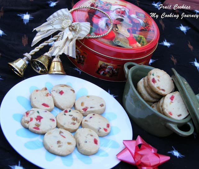 Christmas Fruit Cookies or Tutti Fruity Cookies served in a dish