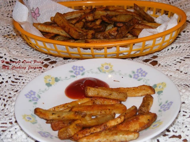 Home made Oven fries with ketchup on the side - final product