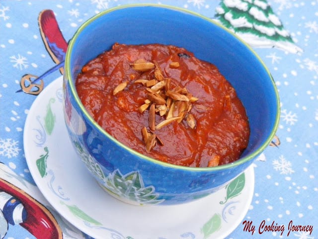 Asoka Halwa in a blue bowl