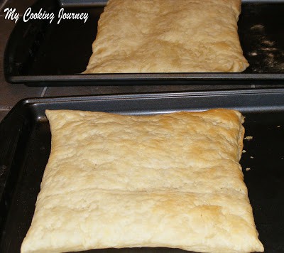 Puff sheet baked and fried in the oven.