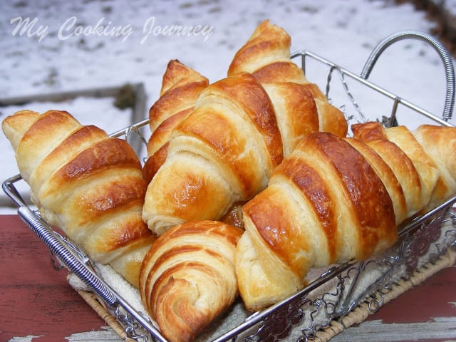Stacked Classic Croissants in basket
