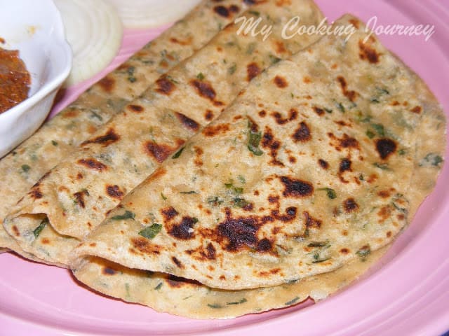 Aloo Methi Paratha in a dish