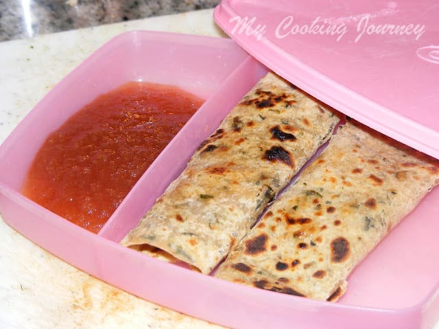 Aloo Methi Paratha in a tiffin box