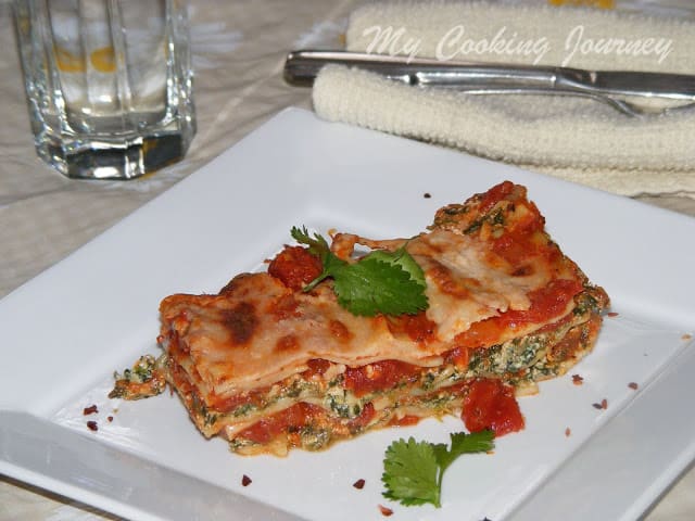 Spinach And Ricotta Lasagna garnish with cilantro