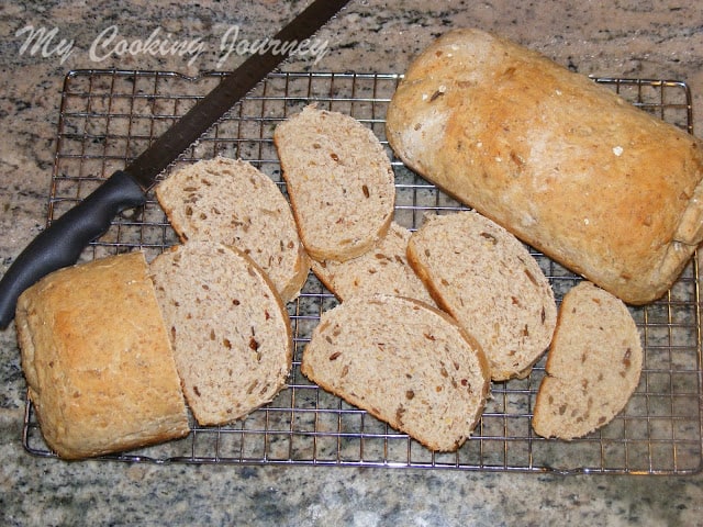 Multigrain Bread on a wire rack