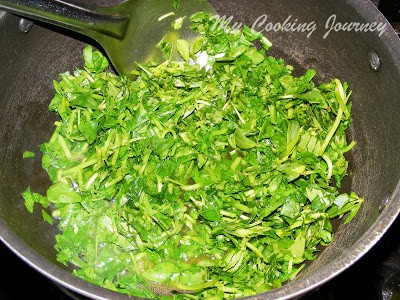 Chopped fenugreek leaves in a Pan