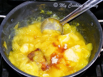 Mango with jaggery and sugar.