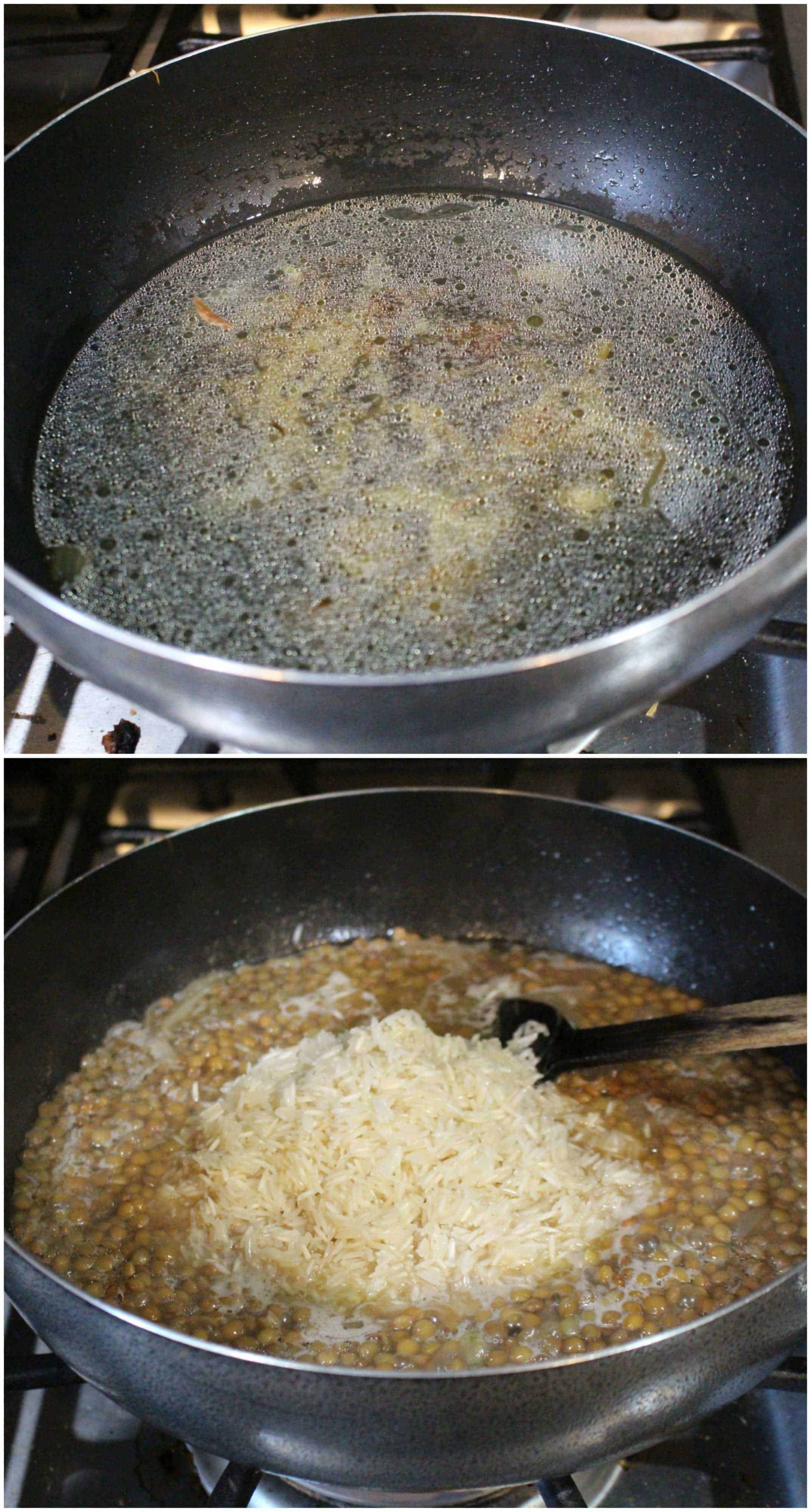 cooking the rice and lentils