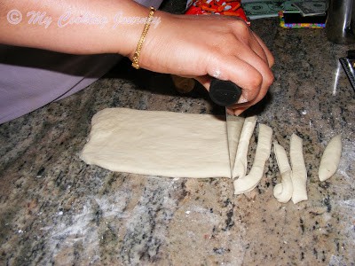  Pizza dough as thick strips