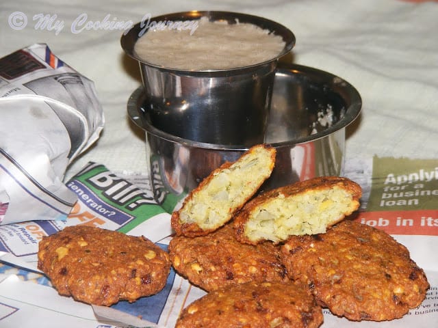 Masala Vadai with filter coffee in background