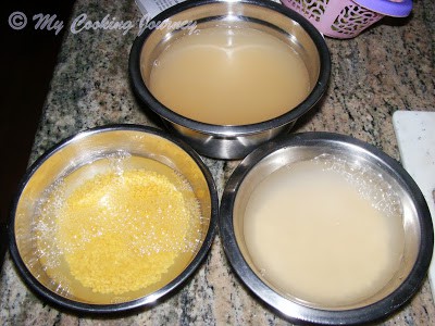 Lentils and rice soaking for thaval vadai.