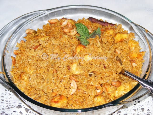 Paneer Pulao is ready and served.