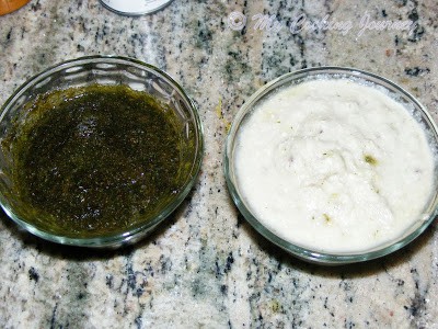 Mint and cashew paste in a bowl.