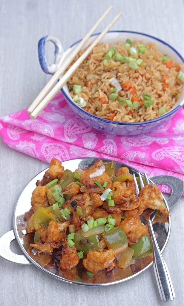 Indo Chinese Gobi Manchurian with Vegetable Fried rice
