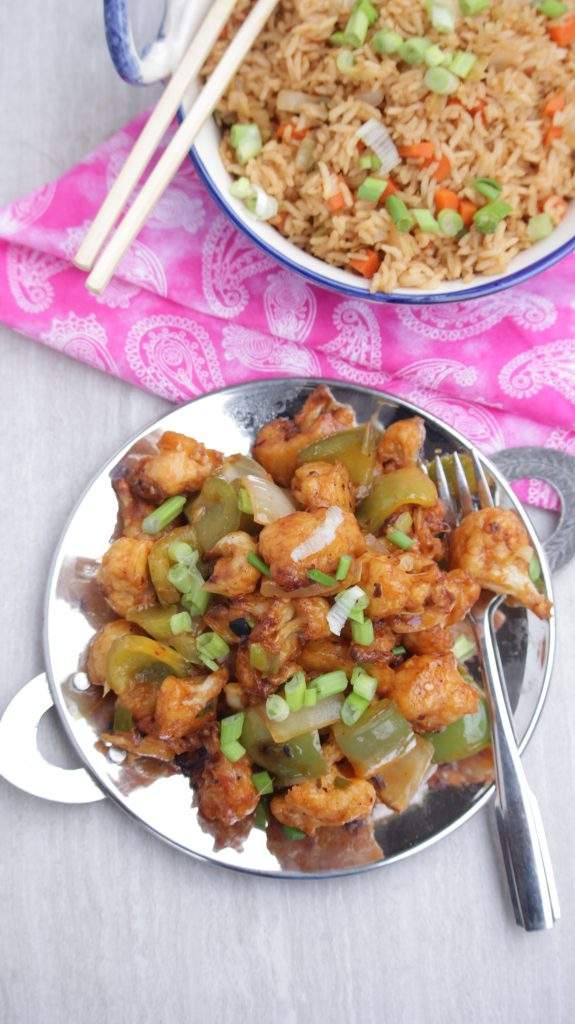 Street food gobi manchurian with Indo Chinese Fried Rice