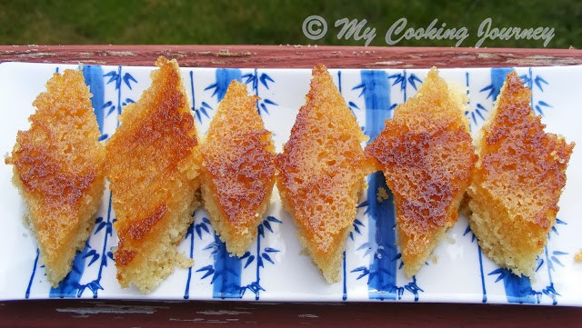 Honey Drizzled Semolina cake in a plate with top view