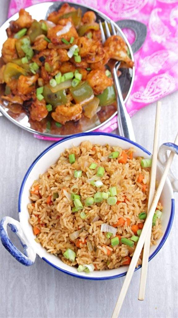 Vegetable fried rice with gobi manchurian