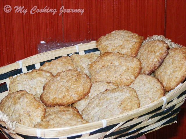 Oatmeal coconut Cookies served in a basket