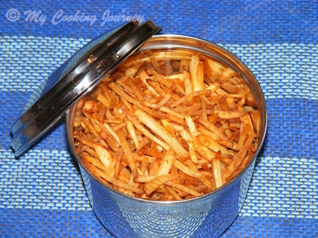 Cassava Chips in stainless bowl for storage