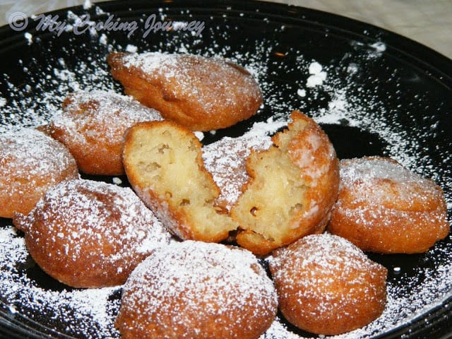 Zeppoles with dusted powdered sugar