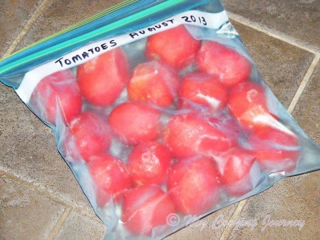 frozen tomatoes in freezer bag
