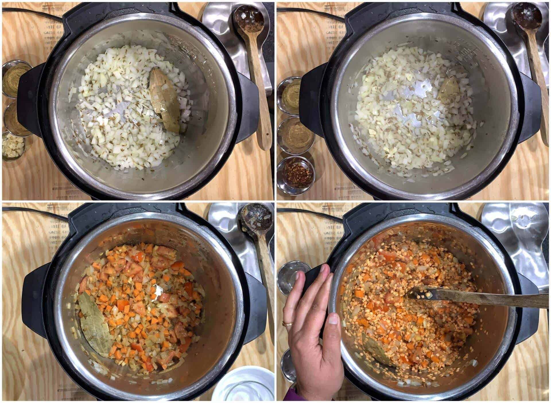 Process shot to make lentil soup in Instant pot