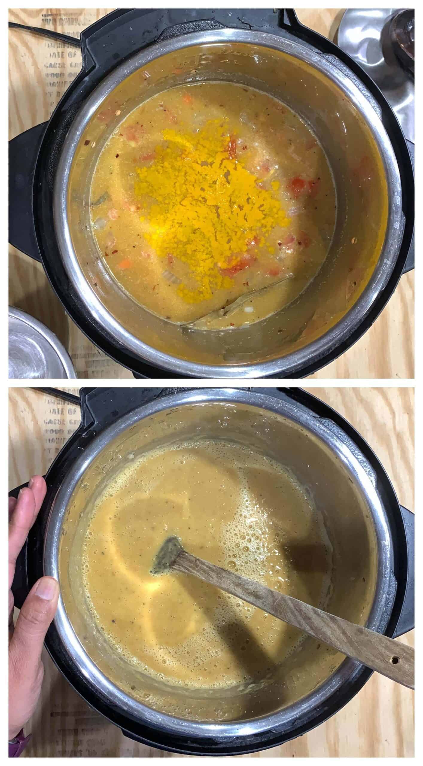 process shot to make lentil soup in Instant pot