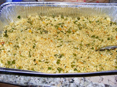 Bell pepper rice in foil container