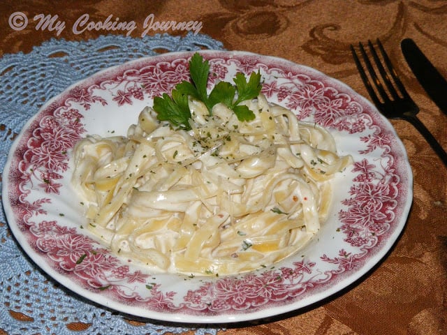 Fettucine Alfredo in a plate