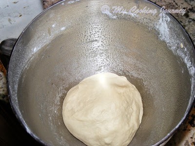 Kneaded dough in a bowl.
