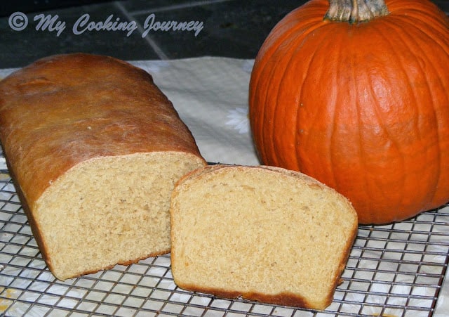 Pumpkin Yeast bread on a wire rack