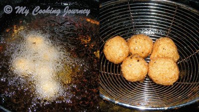 Frying the kozhukattais until it is golden brown