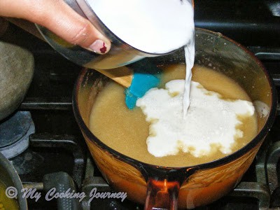 Adding coconut milk