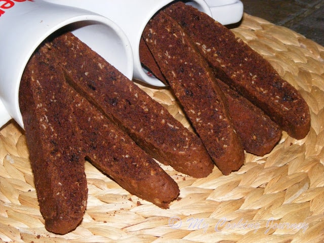 Chocolate and Oats Biscotti in a cup.