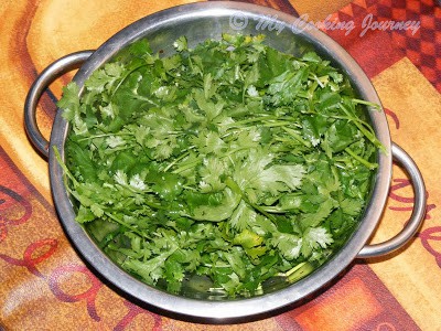 Prepping the Coriander Leaves