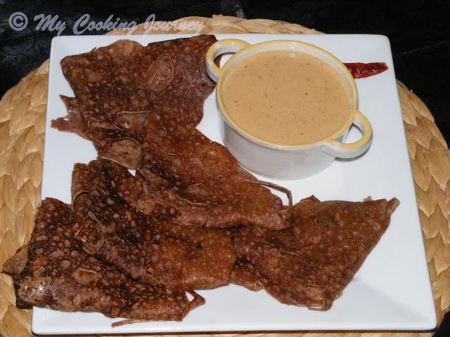 Ragi Dosai in a Dish with Chutney