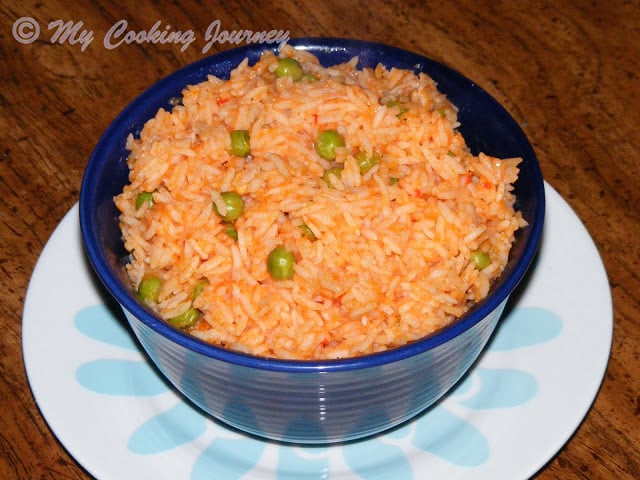 Mexican Rice is served in a bowl