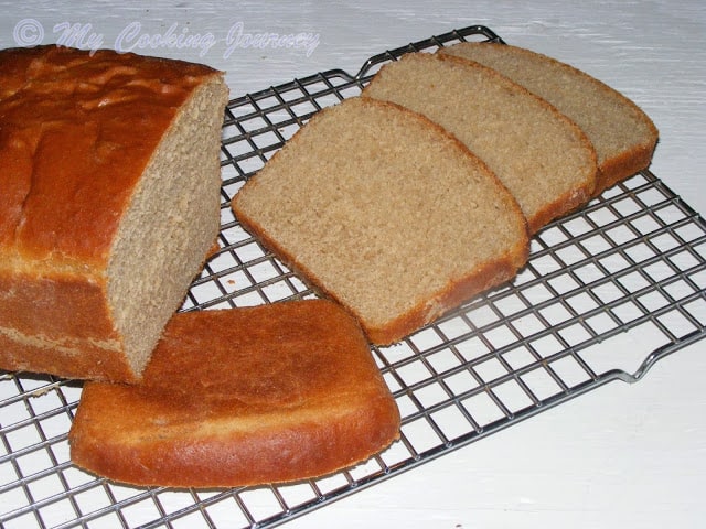 100% Whole Wheat Sandwich Bread on a wirerack