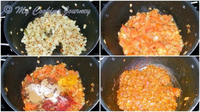 Cooking Chopped tomatoes and onions with spices.