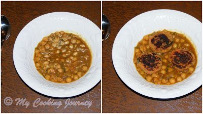 Chole Chaat with Aloo Takki in a Bowl.